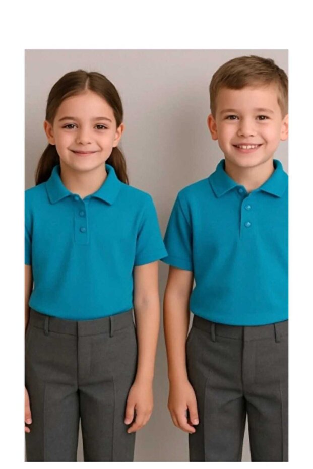 Polo Collar School T-Shirts Long Sleeve and Short Sleeve 2-Pack