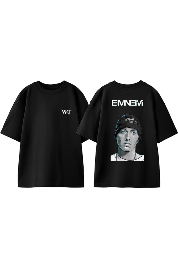 Eminem 3 Design Back Printed Cotton Black Oversize T-Shirt