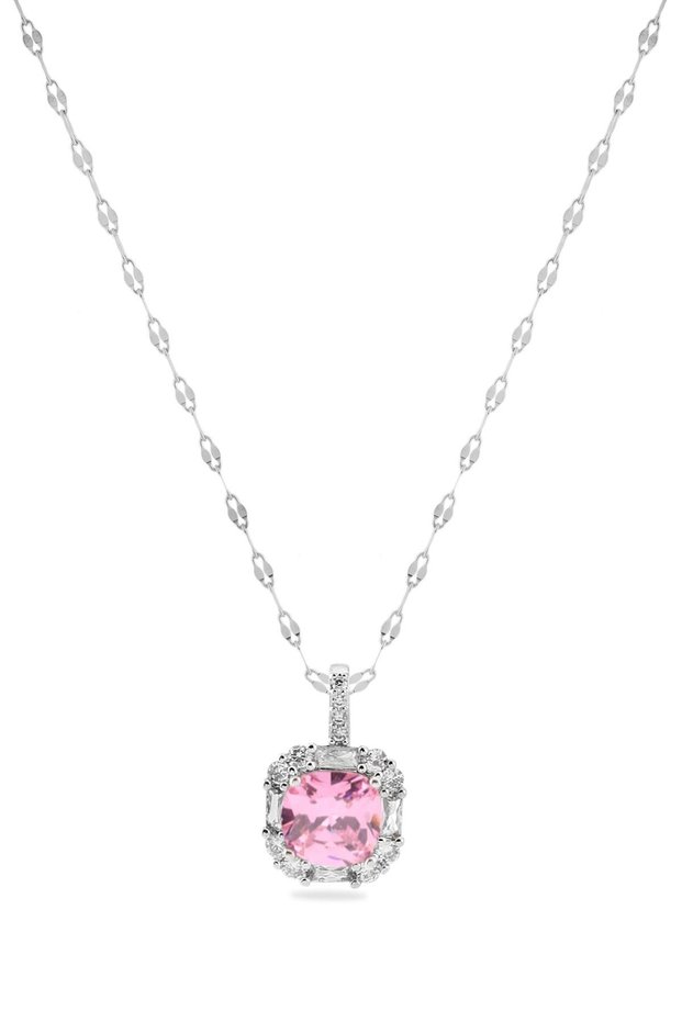 Elegant Women's Necklace with Pink Stone and High Quality Stainless Steel Chain