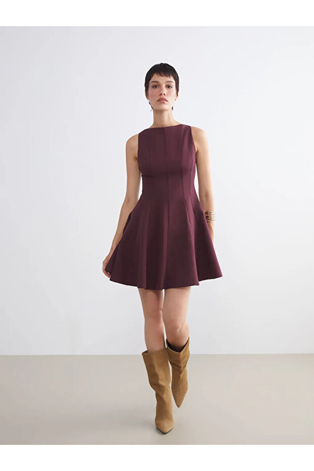 Bisiklet Yaka Peplum Mini Elbise - 2