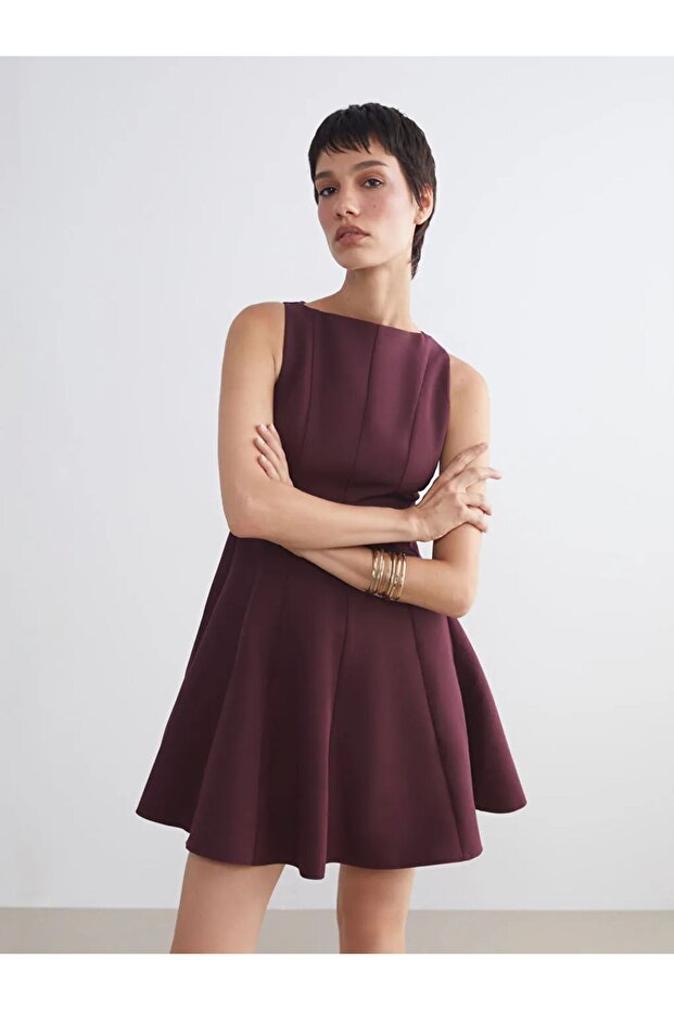 Bisiklet Yaka Peplum Mini Elbise - 1