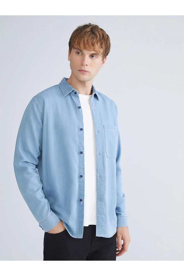 Regular Fit Uzun Kollu Erkek Jean Gömlek - 2