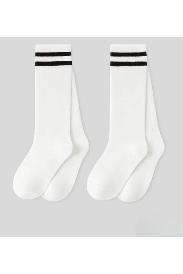 By 12 Pairs of Seamless Striped Knee-High Socks for Girls