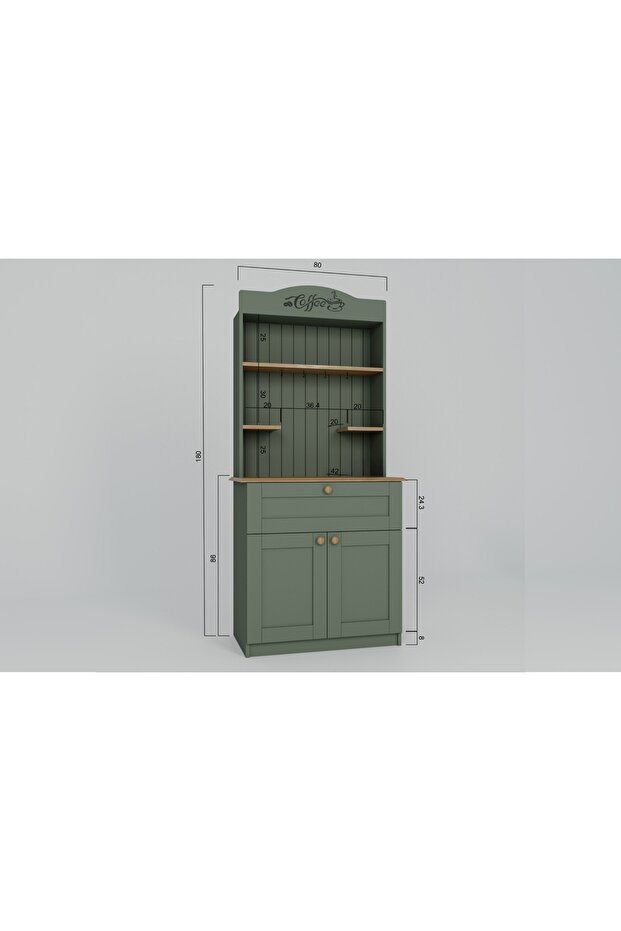 LUCAS 2 KAPAKLI KAHVE KÖŞESİ, AÇIK CEVİZ YEŞİL - 6