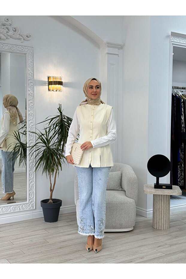 QOOQ Magne Yelek Ekru 25fw624 - 3