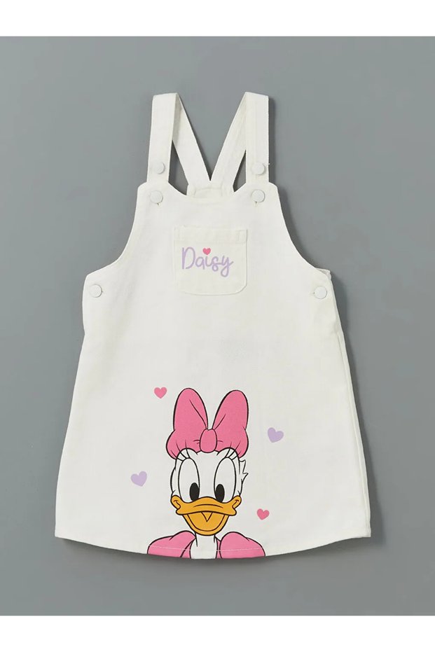 Lcw Kidswhite Daisy Duck Girl Gabardine Salopet Dress