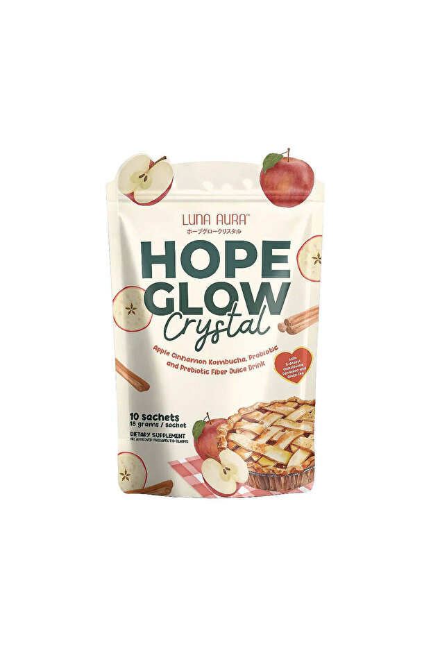 Hope Glow Crystal Apple Cinnamon Kombucha, Probiotic and Prebiotic Fiber Juice Drink