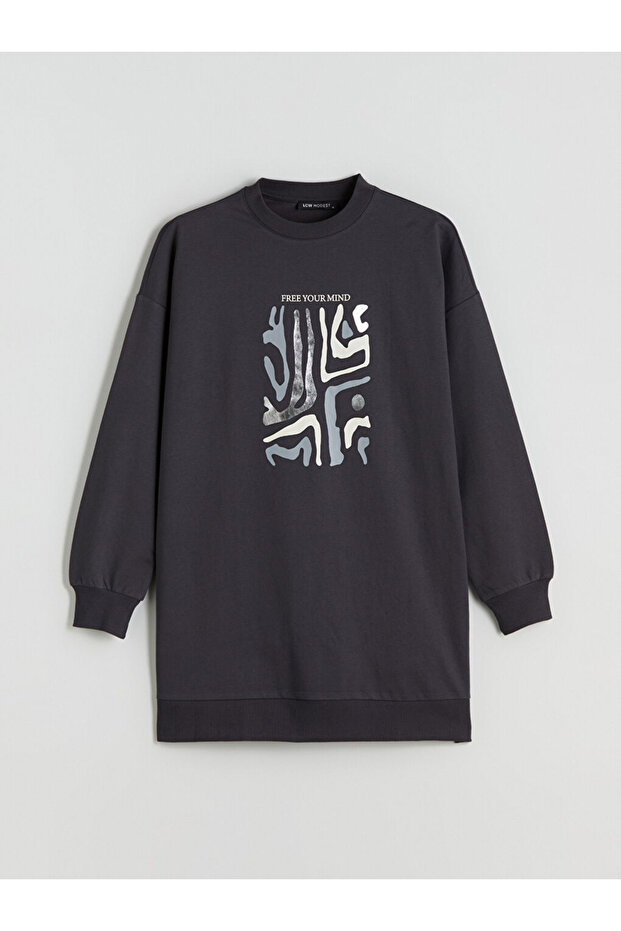 LCW Kadın Baskılı Bisiklet Yaka Sweatshirt Tunik - 1