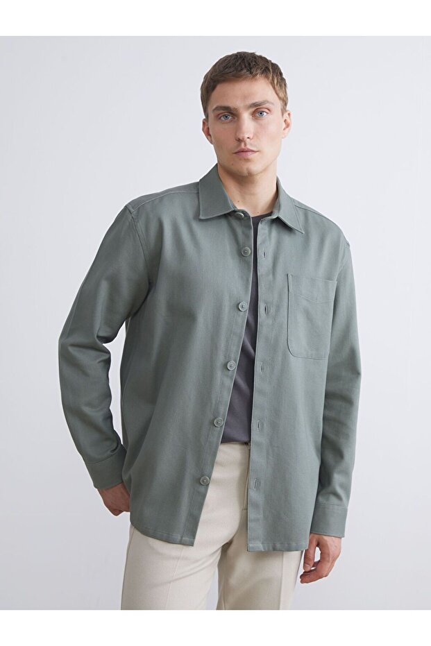 LCW Vision Regular Fit Uzun Kollu Gabardin Erkek Gömlek Ceket - 2