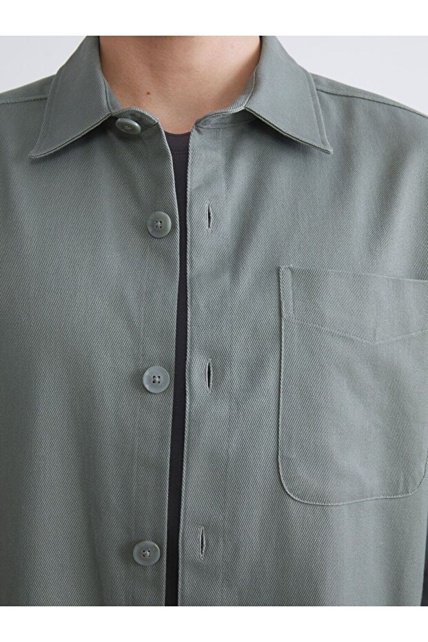 LCW Vision Regular Fit Uzun Kollu Gabardin Erkek Gömlek Ceket - 4