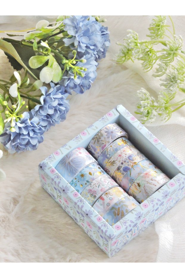 Avi Box of Flowers Themed Gilded Washitape Set 12 Pieces Washitape Boxed Gilded Package