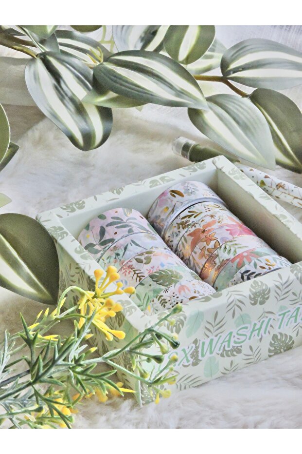 Green Box Flowers Themed Gilded Washitape Set 12 Pieces Washitape