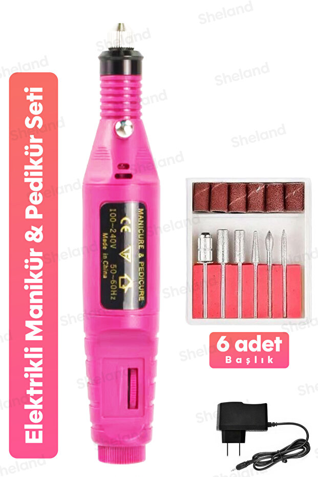 Electric Manicure & Pedicure Device 6 Heads + Sandpaper Set Home Type Nail Care Set