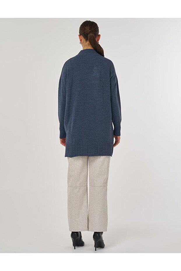 Omzu İşlemeli Triko Tunik İndigo - 5