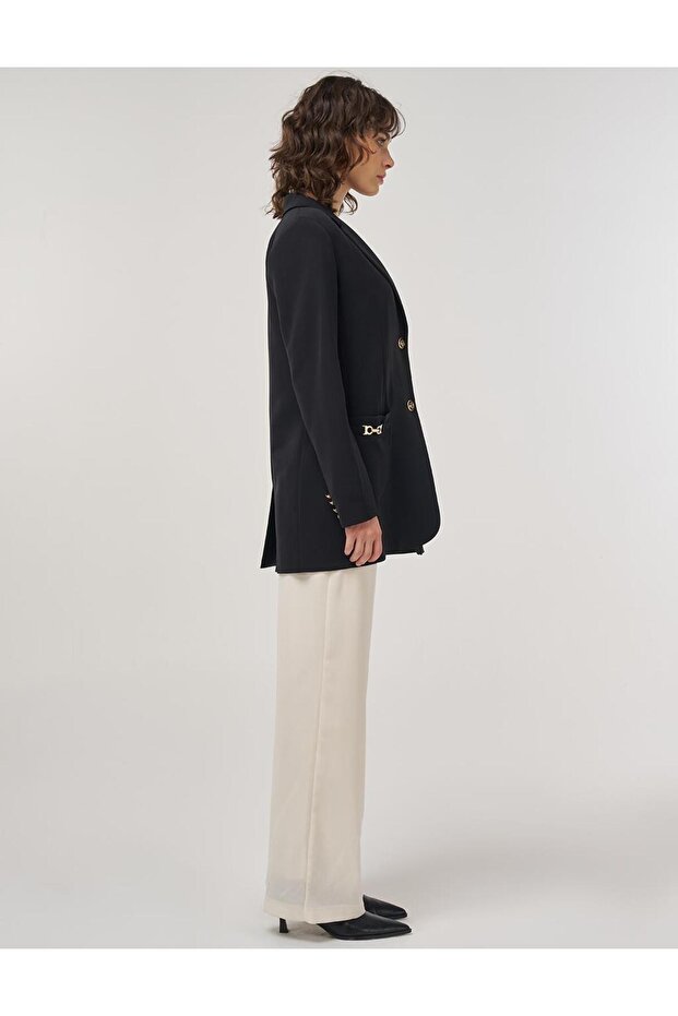 Double Button Blazer Jacket Black - 6