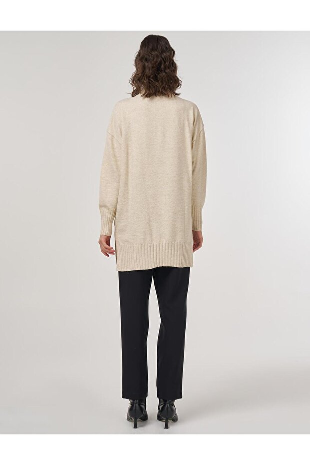 Omzu İşlemeli Triko Tunik Taş - 5