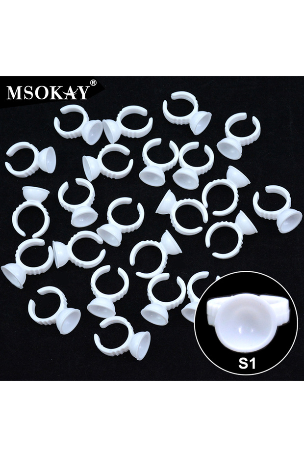 100pcs White S1 Kekelala 100PCS White Plastic Glue Ring Cups For Eyelashes Extension Microblading Pi
