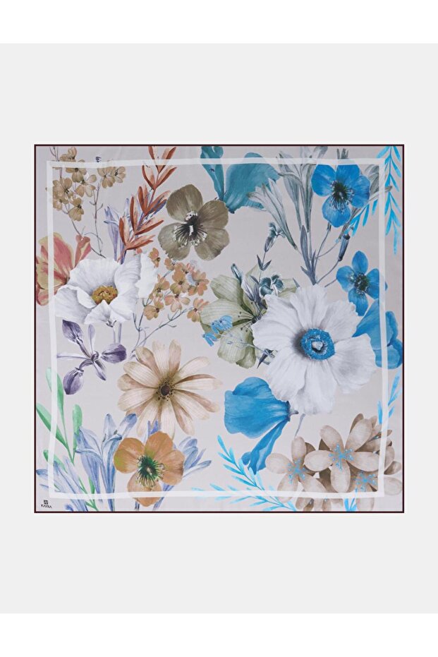 وشاح منقوش بالزهور باللون الرمادي