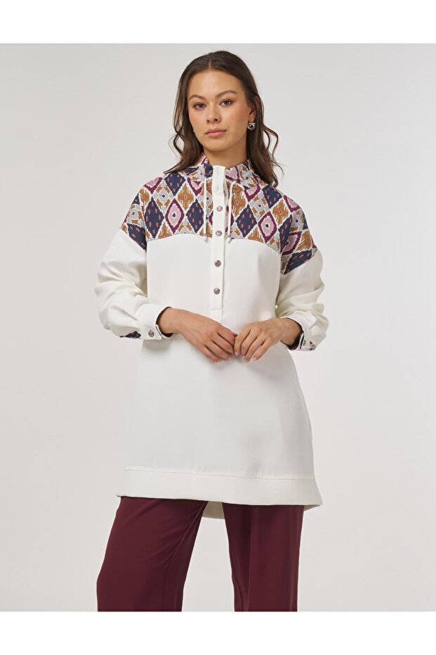 Dik Yaka Sweatshirt Ekru - 1