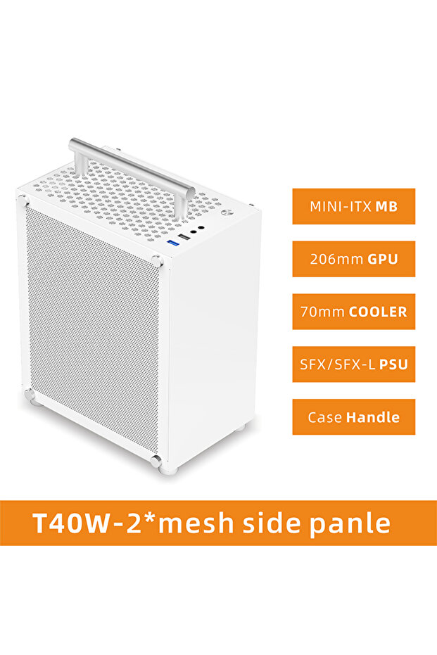 T40 White Mesh METALFISH T40 Mini ITX Case 7L Acrylic Or Mesh Side Panel and Portable Handle Support - 1