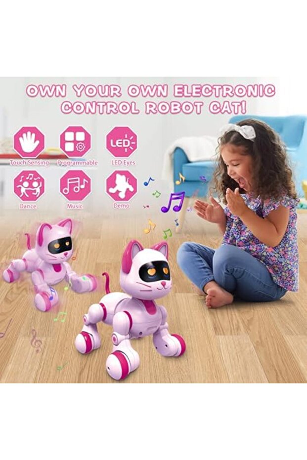 Uzaktan Kumandalı Robot Kedi, Programlanabilir RC Akıllı Kedi, Dokunmatik Algılama, LED Gözler, - 3