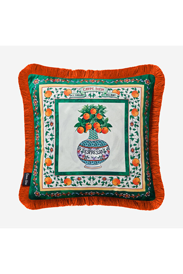 Carpe Diem Orange Velvet Decorative Pillow 45X45 cm