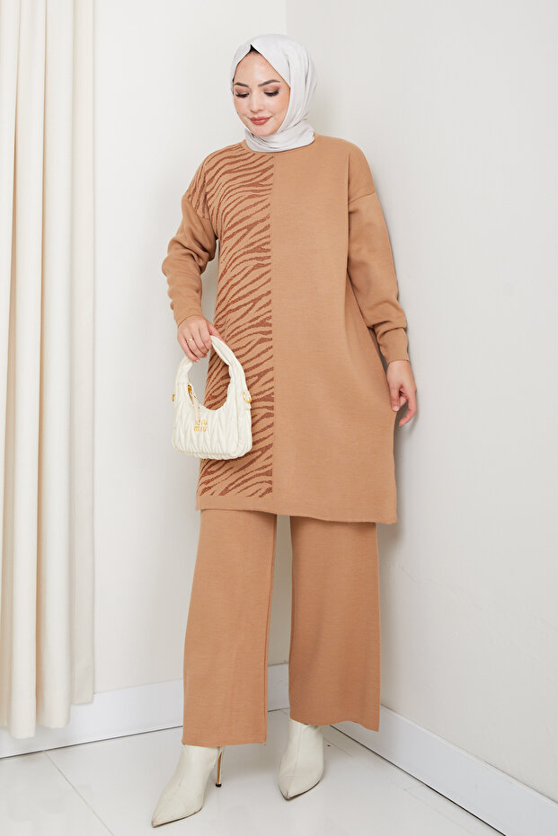 Leopard Patterned Tunic Set with Glitter Pants