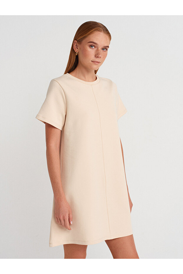 91523 Short Sleeve Mini Dress-Stone