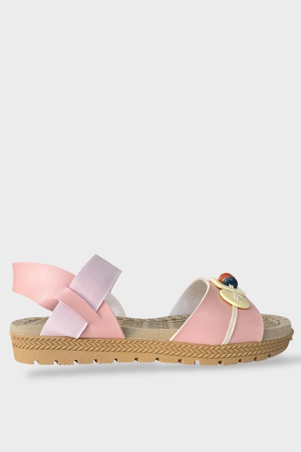 Elastic Bead Detailed Casual Women's Sandals Pudra - Cream