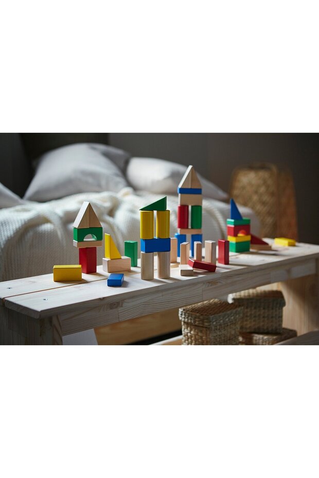 Set de construcție din lemn, 40 de piese, multicolor - 5