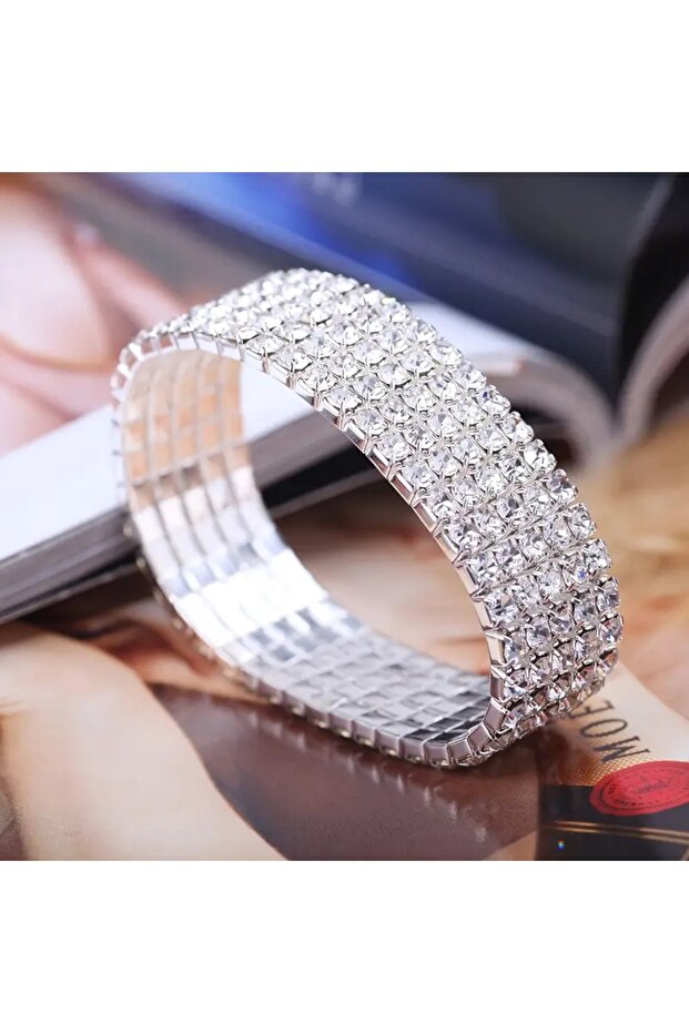 taşlı 5 sıralı elastik bileklik - 3