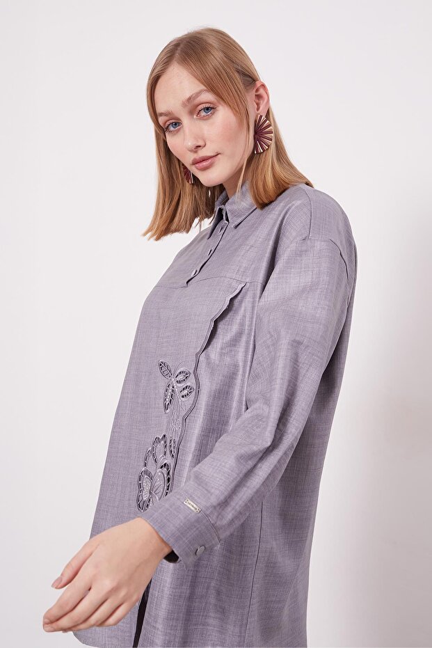 Anthracite Embroidered Rose Detailed Tunic Set - 4