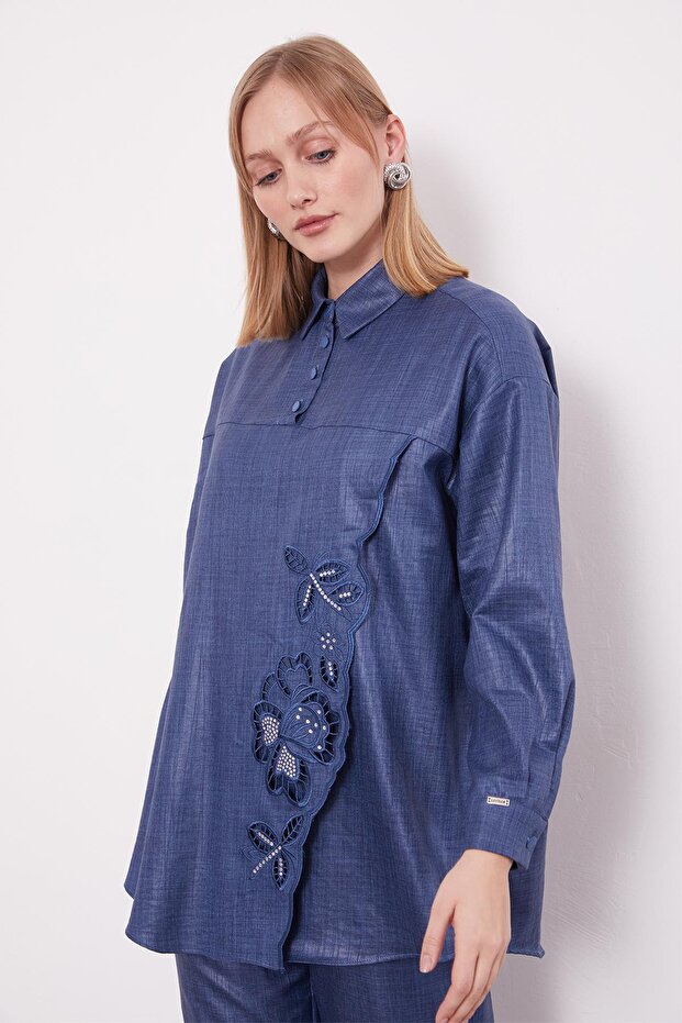 Indigo Embroidery Rose Detailed Tunic Set - 5