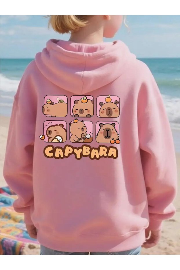Winter Hooded Sweatshirt, Children's Capybara Printed