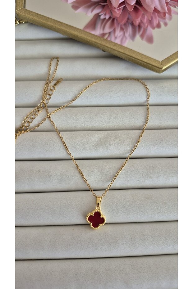 ÇELİK MİNİMAL BORDO CLEEF KOLYE - 4