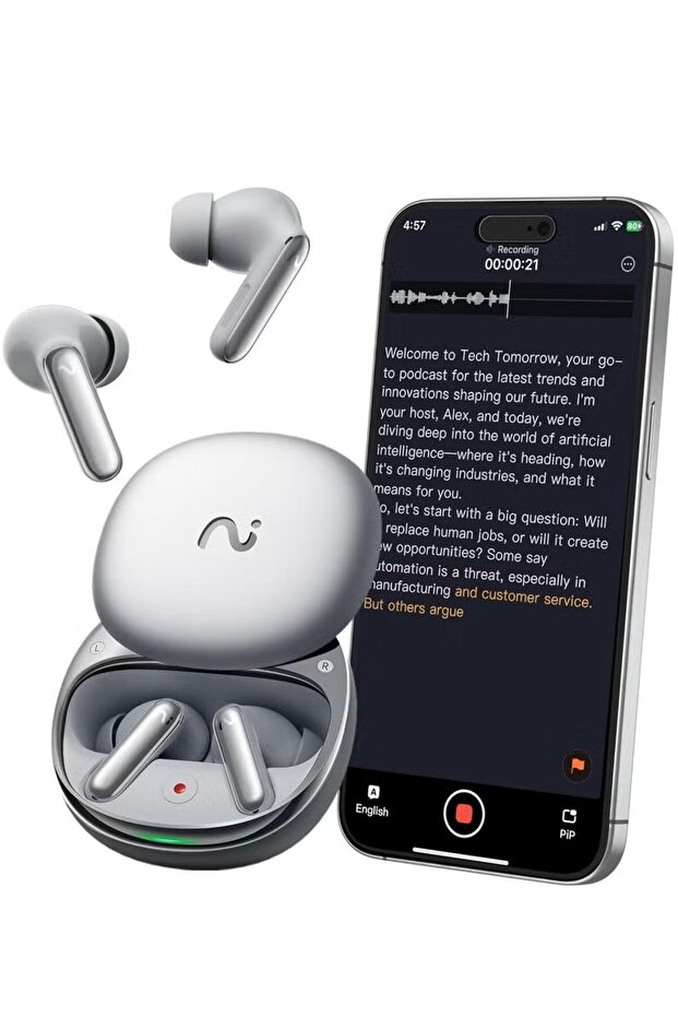 RecDot Wireless AI Conference Earbuds with Live Transcription | Silver