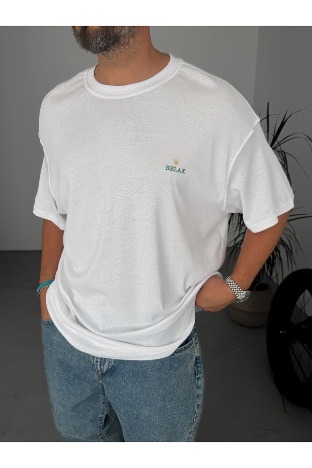 Beyaz Relax Baskılı T-Shirt C-111 - 3