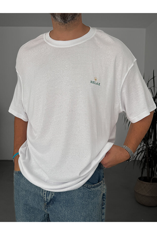 Beyaz Relax Baskılı T-Shirt C-111 - 5