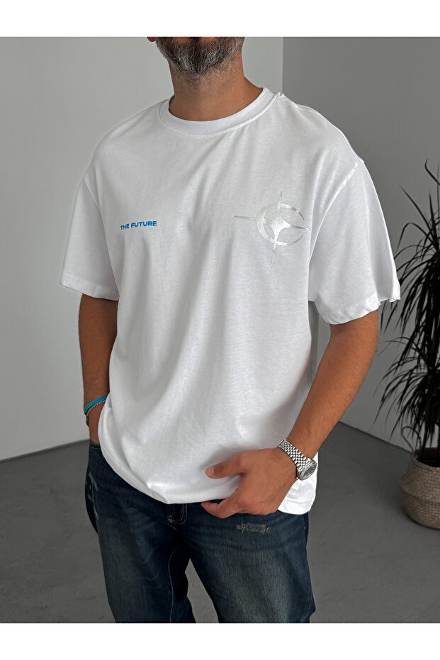 Beyaz Future Baskılı T-Shirt C-083 - 3