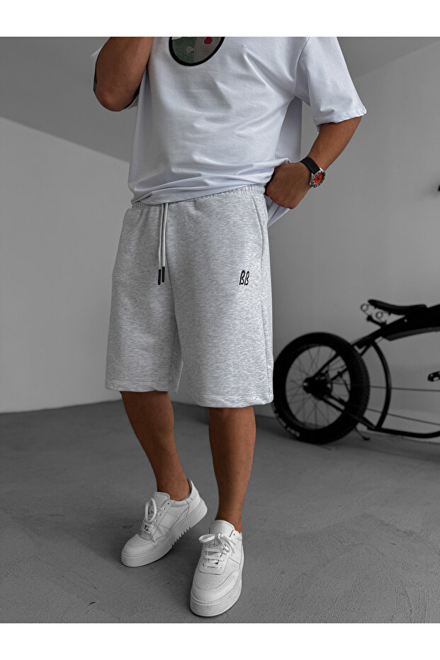 Açık Gri BB Nakışlı Basic Şort BY-86 - 1