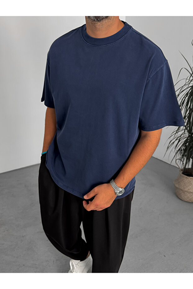 Lacivert Yıkamalı Basic T-Shirt C-1775/1772/2399 - 2
