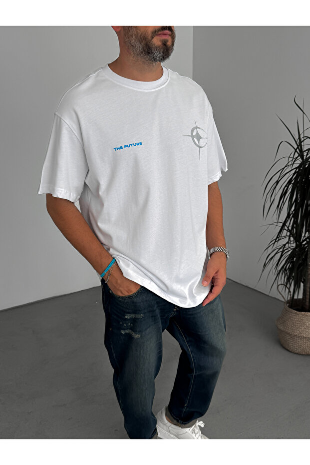 Beyaz Future Baskılı T-Shirt C-083 - 2
