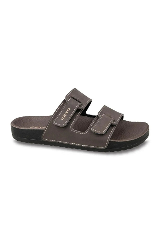 Brown Men's Orthopedic Slippers with Double Straps and Anti-Slip Slippers