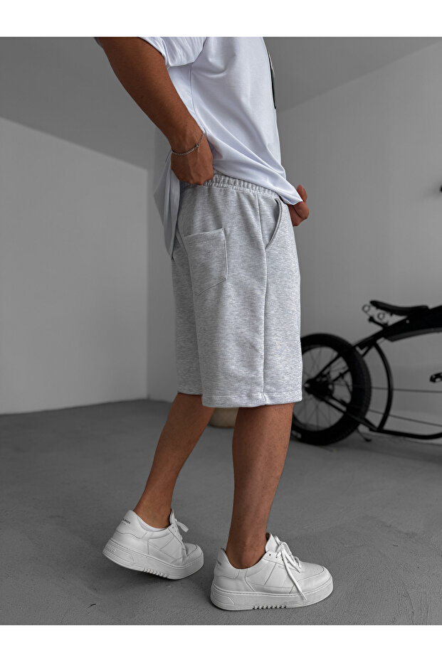 Açık Gri BB Nakışlı Basic Şort BY-86 - 4