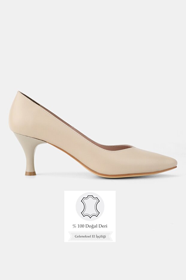 Women's Beige Khaki Leather Short Heel Stiletto Shoes in Sizes 33-34-35-41-42-43