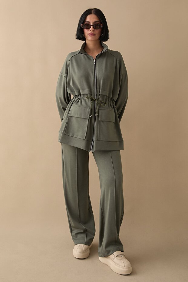 Çift Cep Biyeli Haki Takım - 1