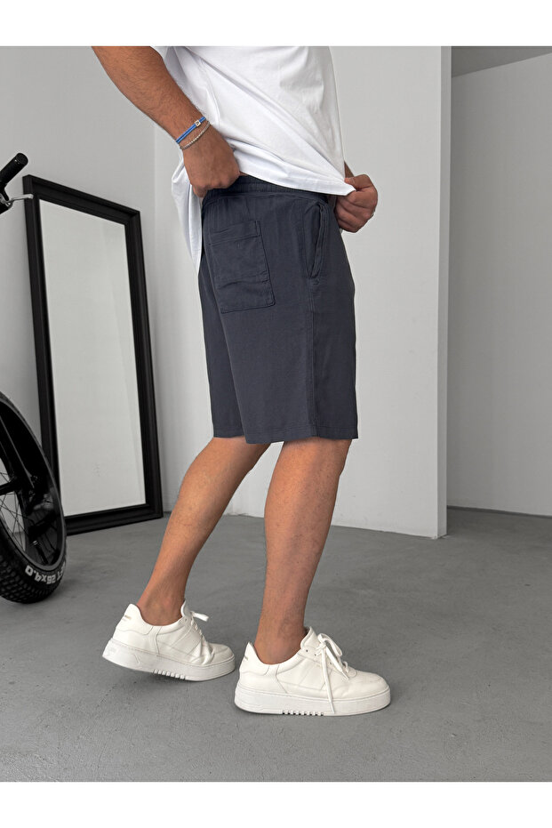 Lacivert Pamuk Keten Basic Şort DF-1659 - 4
