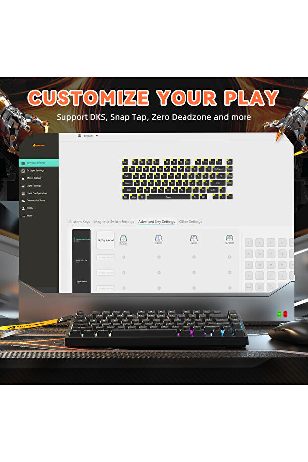 R82 HE Rapid Trigger - Snap Tap 0.005mm RGB Manyetik Switch Oyuncu Klavyesi - 7