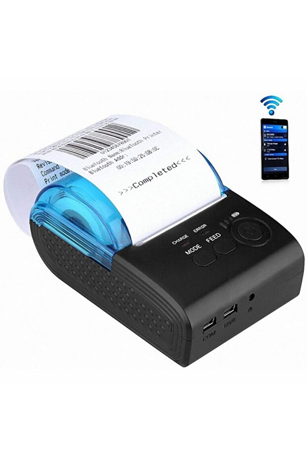 Portable bluetooth thermal printer, 58mm, XL roll, Windows, Android, IOS, USB, COM - 1