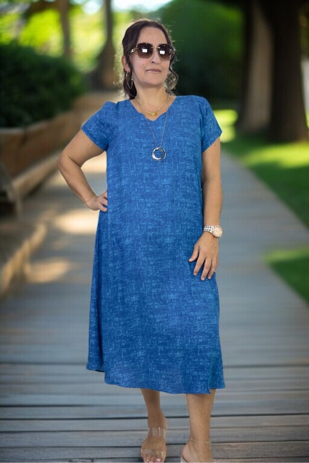 Short Sleeve V-Neck Comfortable Fit Cotton Viscose A-Line Plus Size Dress